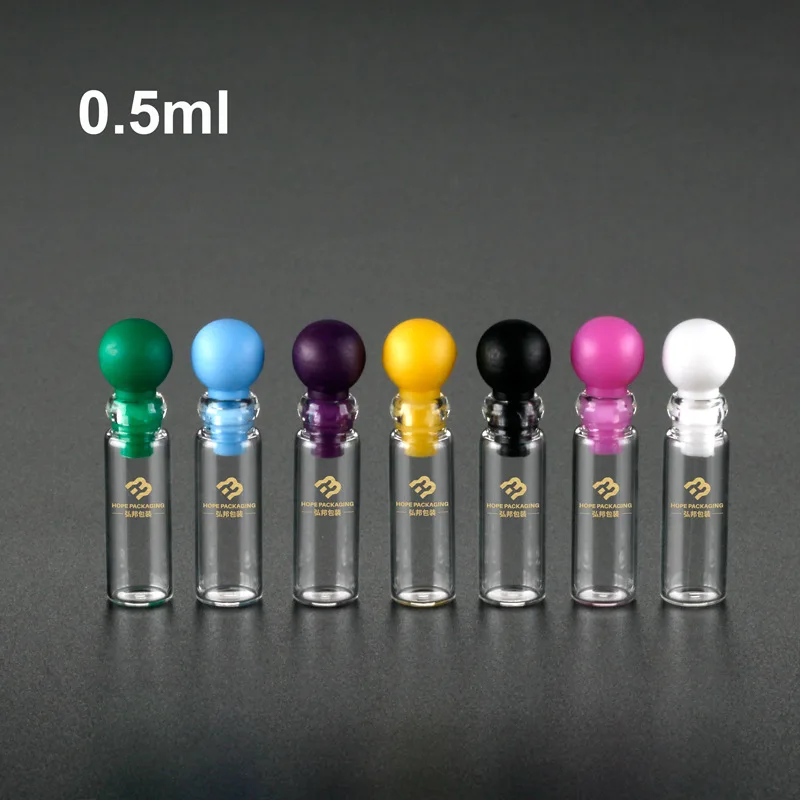 

1000pcs 0.5ml 1ml Slender Perfume Bottle With Inner Plug Black Round Head Test Tube Bottle Gift Bottle