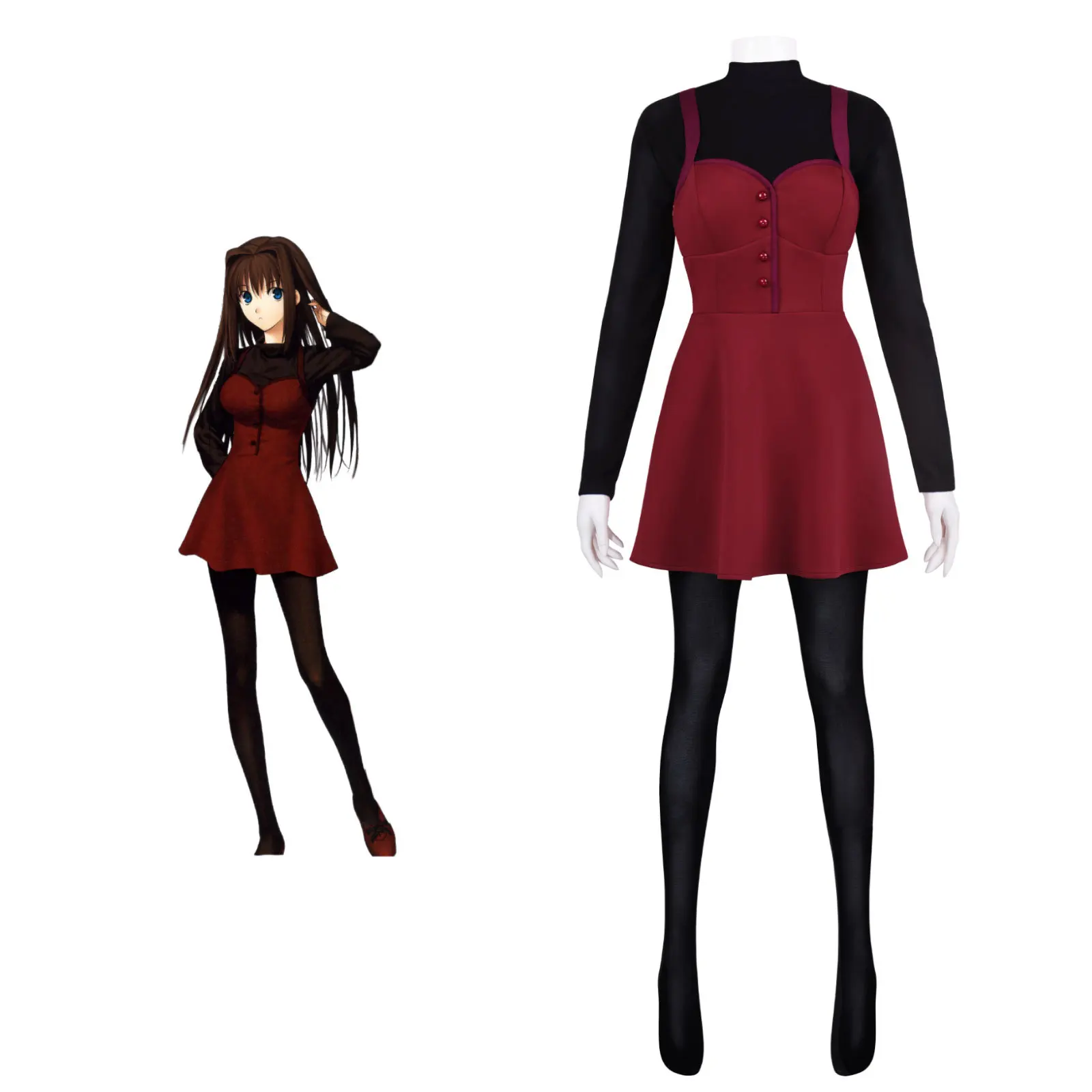 

Aoko Aozaki Cosplay Costume From Mahoutsukai No Yoru Anime Role Play Outfit for Women Dress and Wig for Aoko Aozaki Comic Con