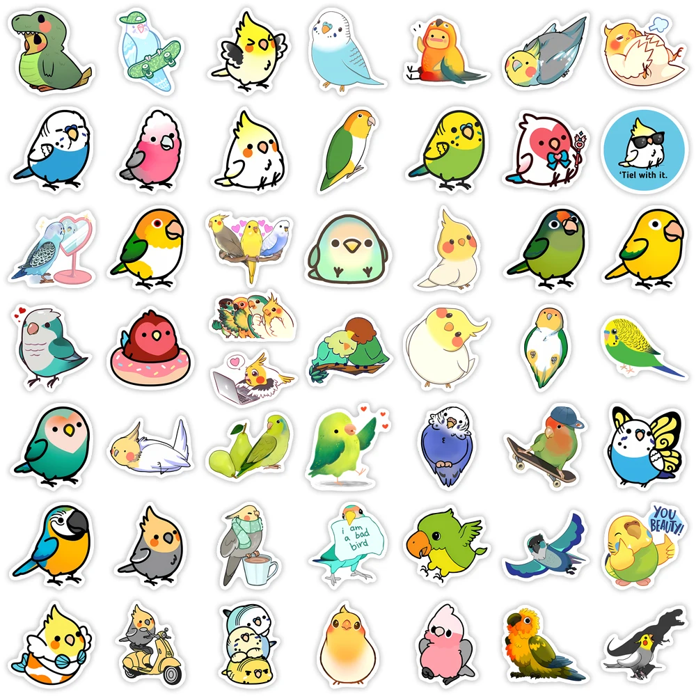 Kawaii Cartoon Parrot Stickers Colorful Bird DIY Laptop Skateboard Luggage Cup Bike Motorcycle Phone PVC Waterproof Child Toys