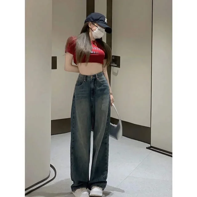 Vintage Wide Leg Cargo Jeans Women 2023 Autumn High Waist Bagge Pants Woman Y2K Streetwear Loose Denim Trousers Female