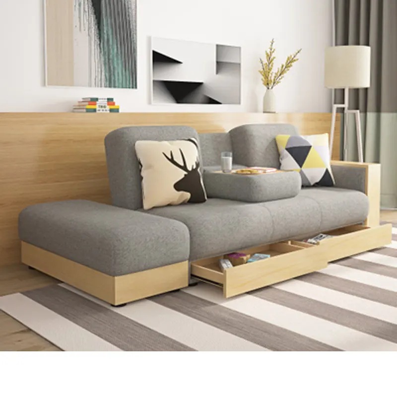Hong Kong direct delivery small apartment sofa living room storage latex technology cloth foldable dual-purpose sofa bed