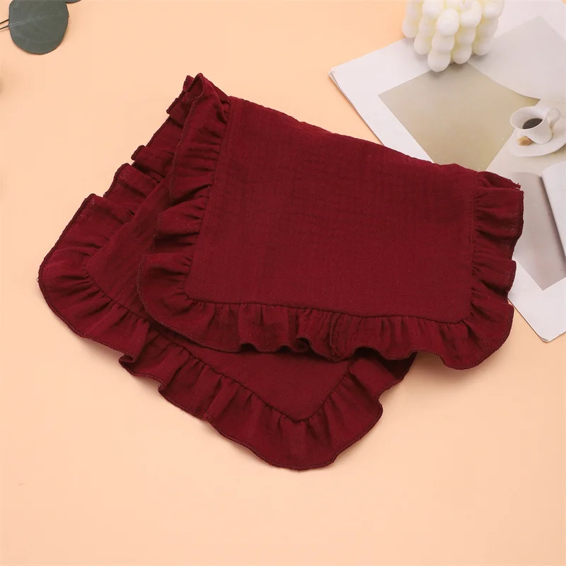 Embroidered Cotton Baby Gauze Comforting Towel Multifunctional Handkerchief Newborn Gift Towels Solid Infant Ruffle Burp Cloth