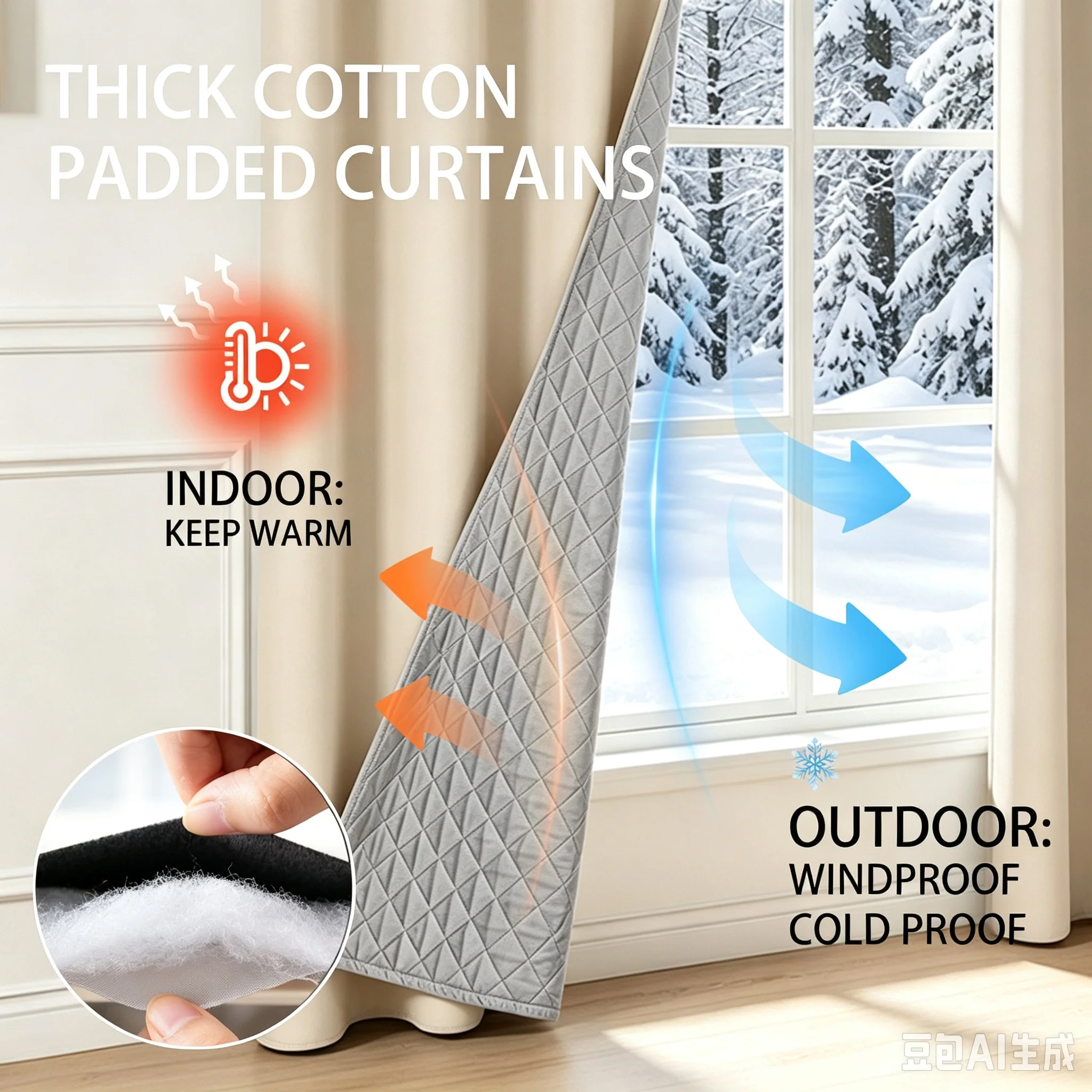 Thickened Quilted Windproof Noise-Reducing Room-Dividing Customized Winter Curtains for Living Dining Room Bedroom Window Decor
