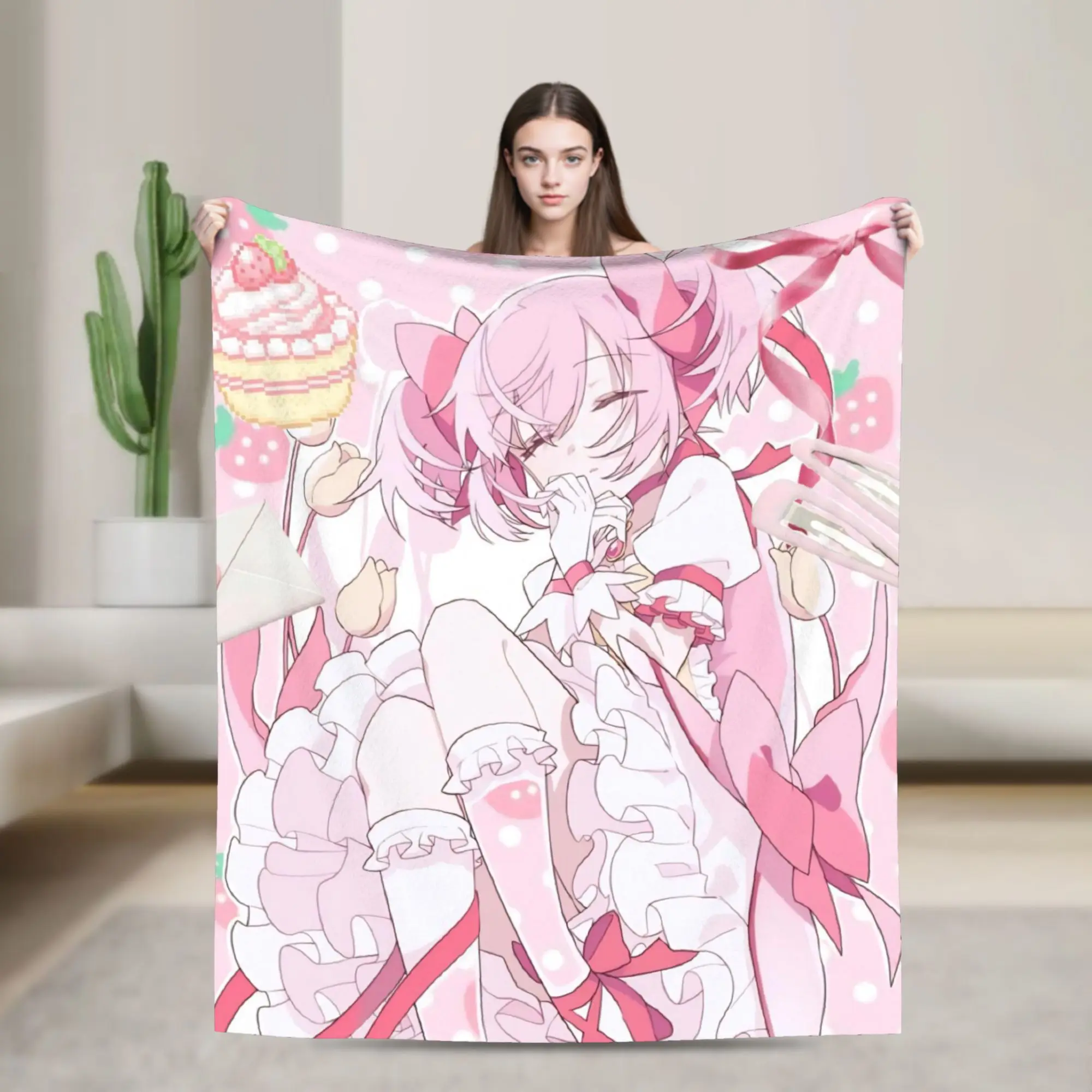 Madokas Anime Magics Girl  Fuzzy Blanket Kawaii Custom Throw Blankets for Home 200x150cm Rug Piece