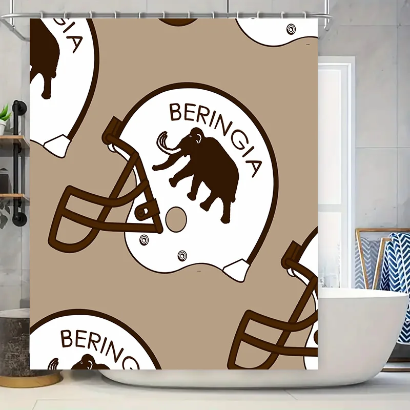 

Уникальная занавеска для душа со спортивным шлемом Beringia Team Logo Design коричнево-белого цвета для декора ванной комнаты