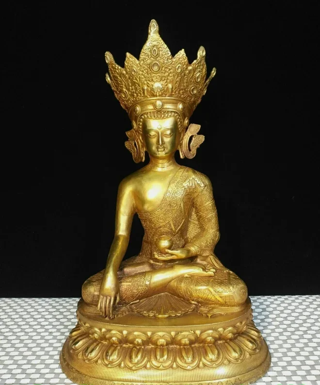 

14.1'' Old Tibet Tibetan Bronze Gilt Shakyamuni Sakyamuni Amitabha Buddha Statue