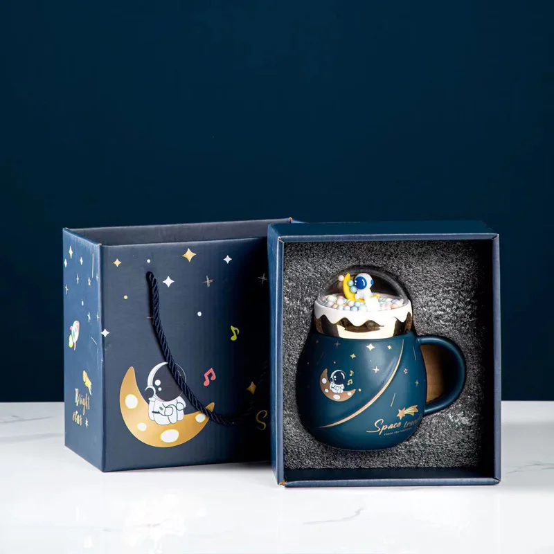 

New Cartoon Planet Mug Landscape Cover Ceramic Cup Household Supplies Large Capacity Milk Cup Gift Box Packaging cute cup