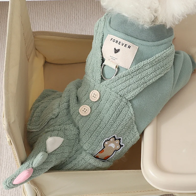 Dog clothes winter warm 2024 new model with traction ring milk dog cotton clothes warm overalls fake two-piece cotton clothes