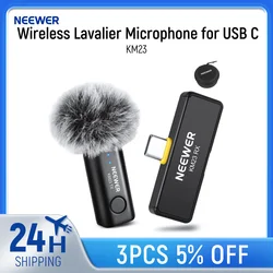 NEEWER Wireless Lavalier Microphone System for USB C, One Click Noise Cancelling Mini Lav Mic for  iPhone 15 Samsung Android