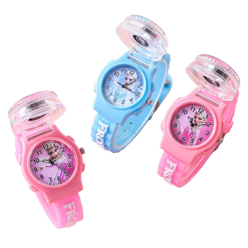 Miniso Anime Cartoon Disney Frozen Prinses Elsa Flip Up Siliconen Quartz Horloge Meisjes Student Sport Polshorloge Kerstcadeau