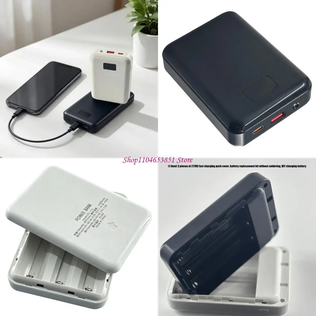Portable Chargers Shell for 3Pcs 21700 Battery Case, DIY Powerbank Shell with Slide Cover and Plastic Housing Build