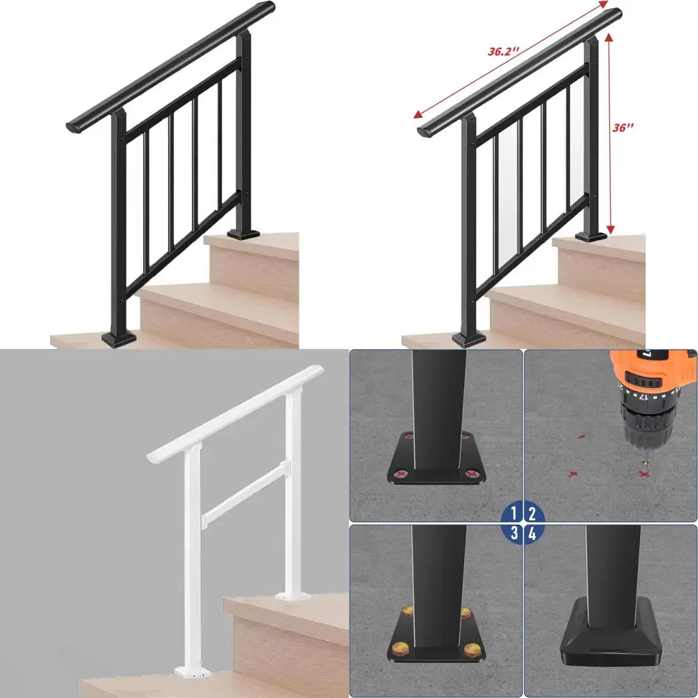 درابزين الدرج الخارجي - درابزين من الحديد المطاوع لعدد 1-3 خطوات، خطوة ثابتة مع درابزين 3 أقدام للسلامة #1