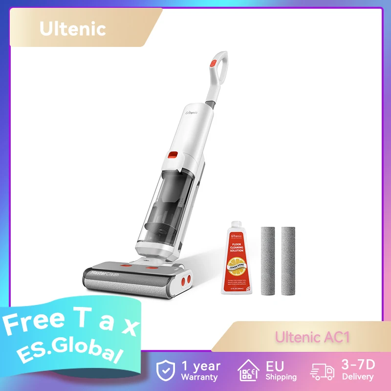 Ultenic AC1 Cordless Wet Dry Vacuum Cleaner 15KPa Suction 2L Water Tank Dual Edge Cleaning 45min Runtime LED Display APP Support