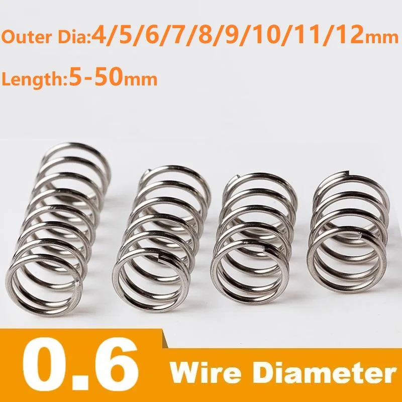 304 stainless steel compression spring, Micro spring,Wire Dia 0.6mm,Outer Dia4/5/6/7/8/9/10/12mm,Length5/10/15/20/25/30/40/50mm.