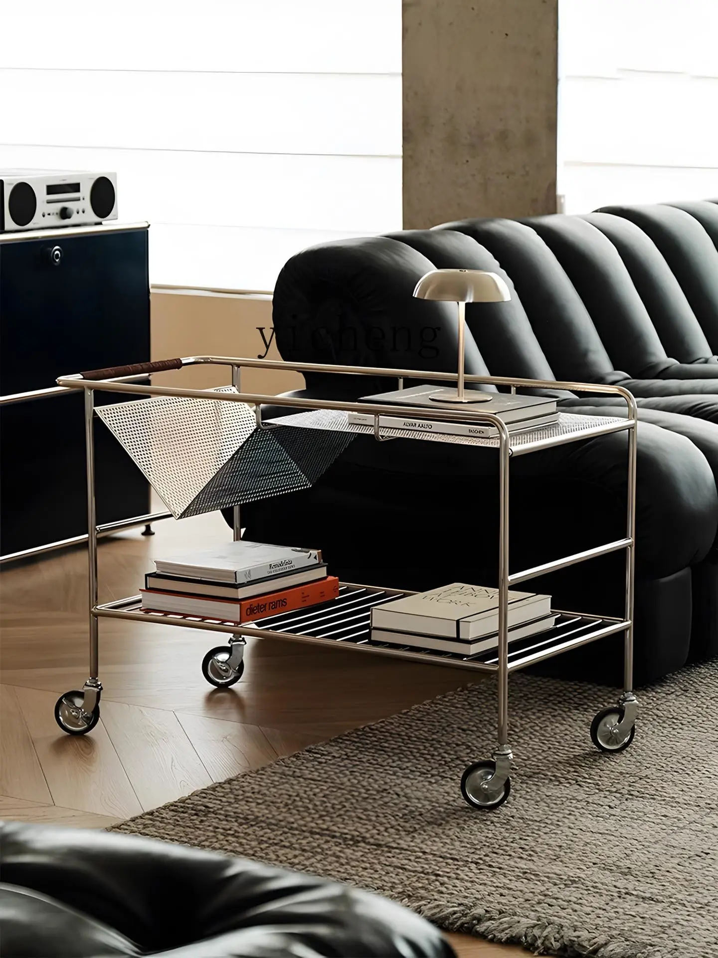 

TWR Mobile Sofa Side Table Storage Vintage Stainless Steel Small Trolley