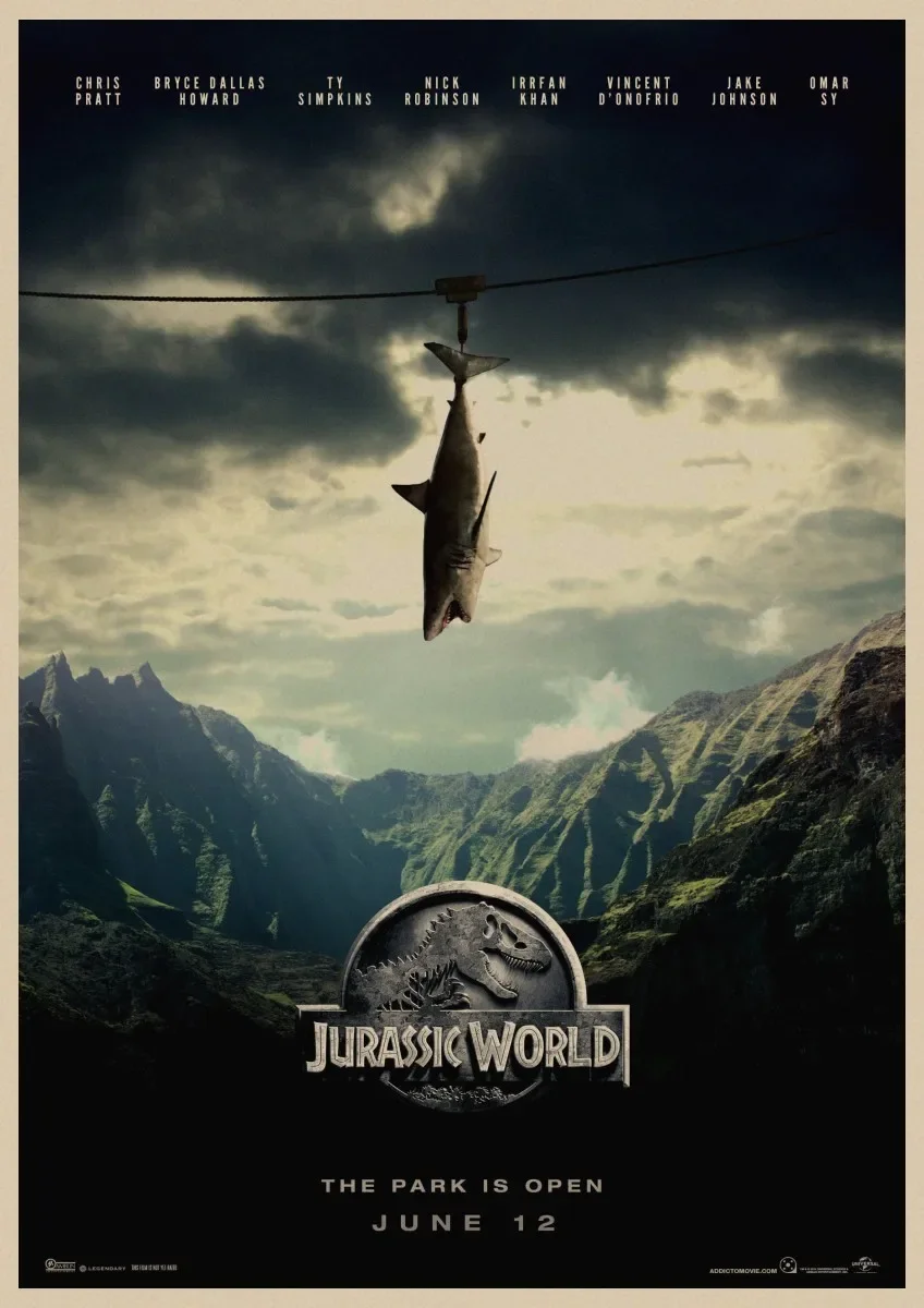 Vintage Poster Movie Jurassic Park Dinosaur World Jurassic World Wall Art Print Canvas Painting Living Home Decoration Pictures