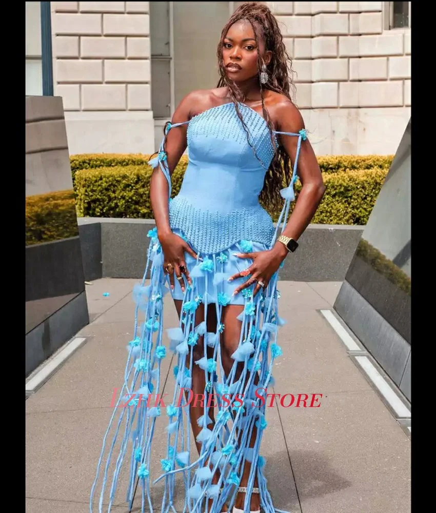 تخصيص مثير جيرسي مستقيم شرابة 3D الزهور الديكور مساء اللباس حساسة أكمام حمالة الطابق طول حزب العباءات