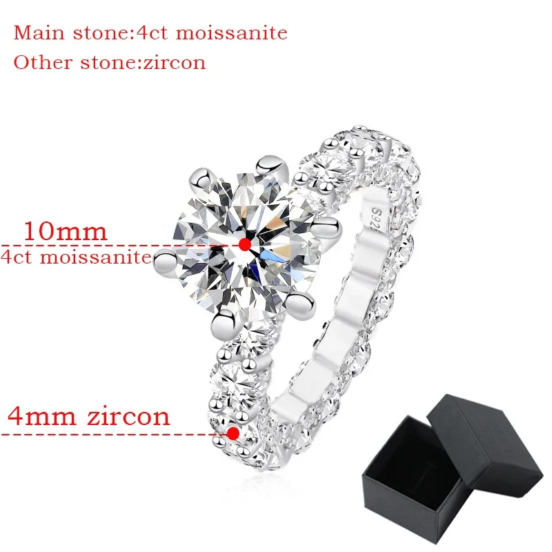 Imagem -06 - Smyoue-vvs Moissanite Anéis para as Mulheres 10 mm 4ct Diamante Completo Luxo Proposta Jóias do Casamento Original S925 Sterling Silver Band