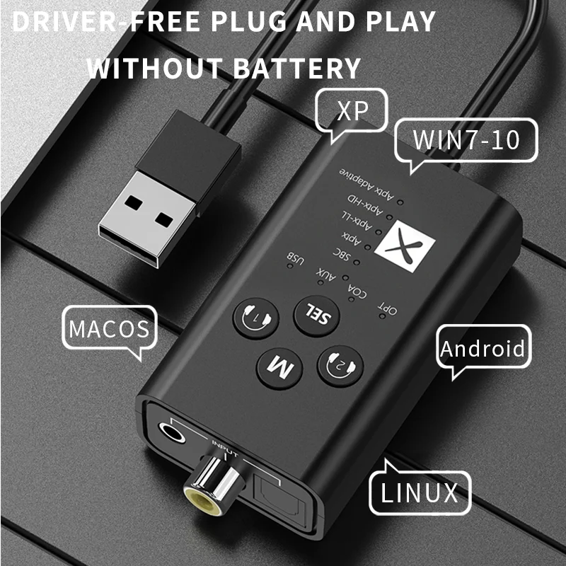 

Bluetooth 5.2 Adapter 24Bit Audio Transmitter aptX LL HD Adaptive USB 3.5mm AUX Optical Fiber Coaxial Wireless Adapter