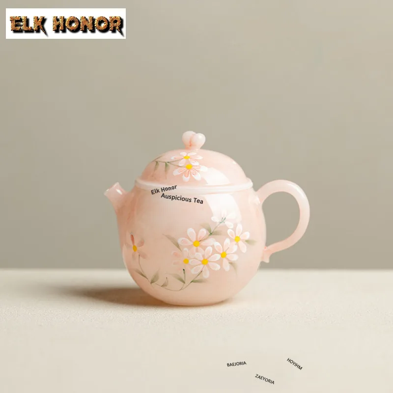 ZAEYORIA 150ml Hand-painted Daisy Teapot Ice Crystal Porcelain Tea Infuser Pot Tea Brewing Kettle With Filter Teaset Ornaments