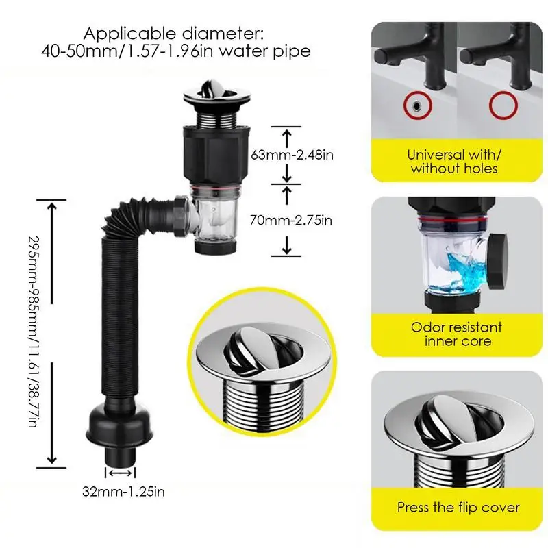 Flexibele Afvoerbuis Universele Gootsteen Rioolbuis P-Trap Slang Spoelbak Pijp Wastafel Installatie Voor Badkamer Keuken Accessoires