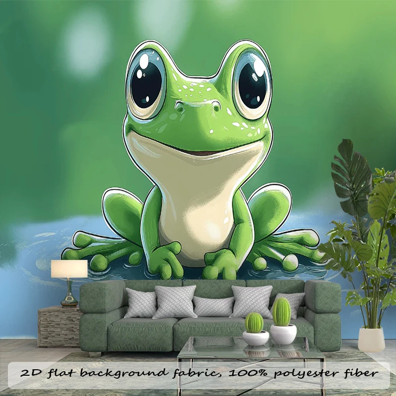 1PC Cute Cartoon Frog Art Print Backdrop Banner, Bedroom Living Room Photo Background, Polyester, Home Decor, Wall Art