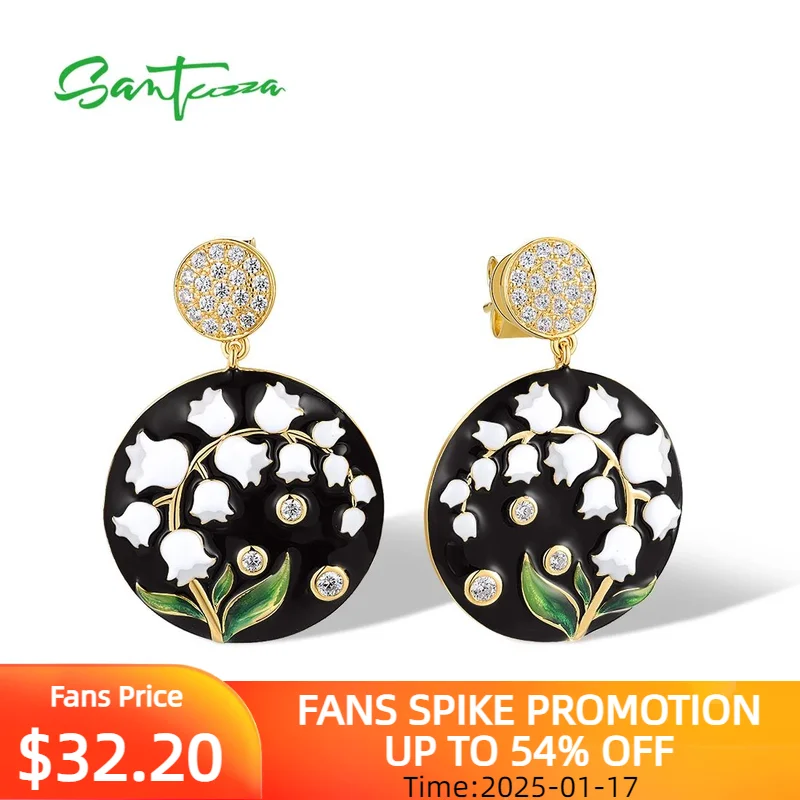 

SANTUZZA Pure 925 Sterling Silver Drop Earrings For Women Sparkling White Flower Vintage Party Wedding Gifts Fine Jewelry Enamel