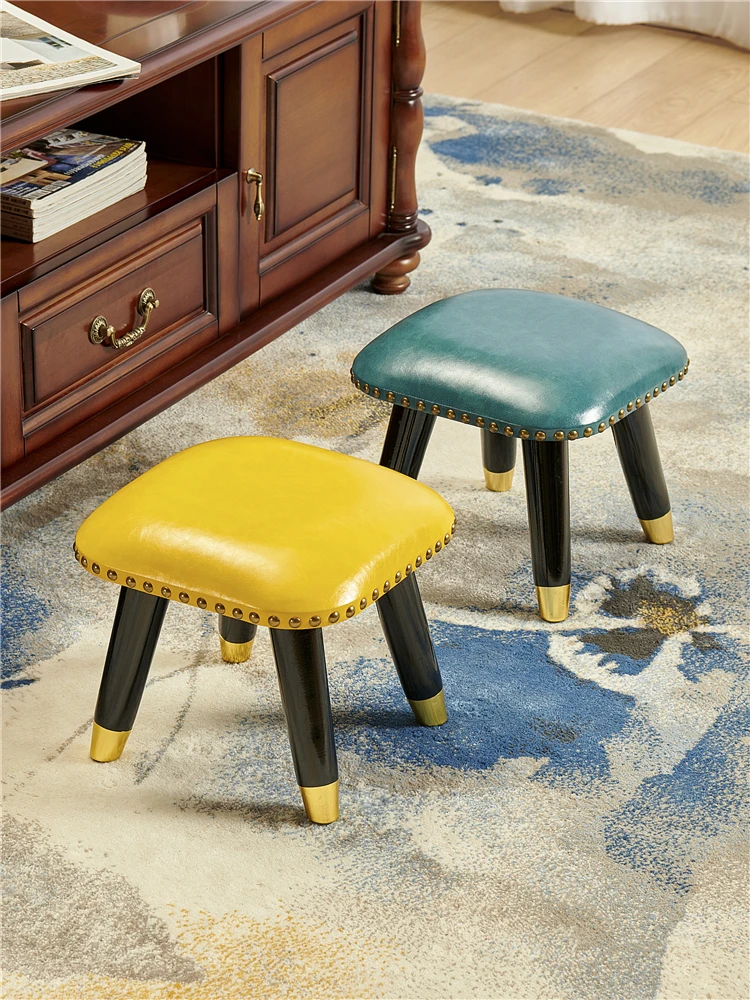 Creative Leather Small Stool Adult Household Stool Solid Wood Square Stool Children's Shoe Stool Low Stool