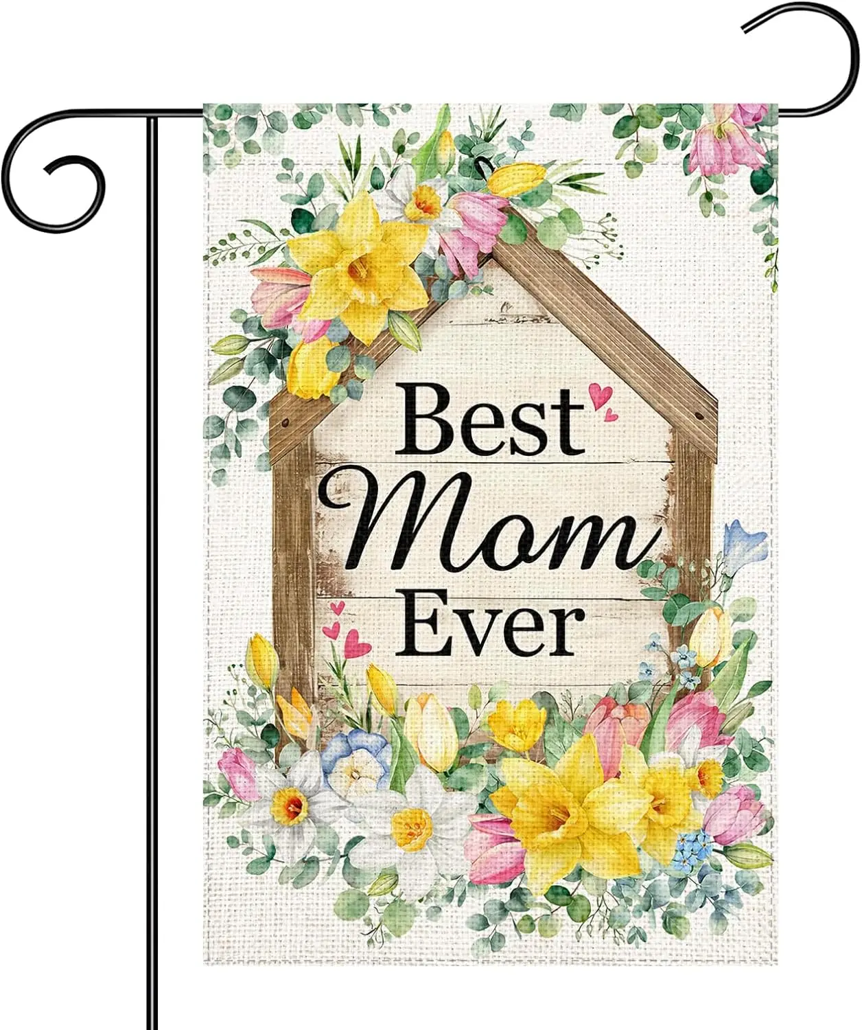 Best Mom Ever Mother's Day Garden Flag 12x18 Inch Floral Double Sided Burlap Garden Flag for Outdoor Yard Lawn House Dec WWP