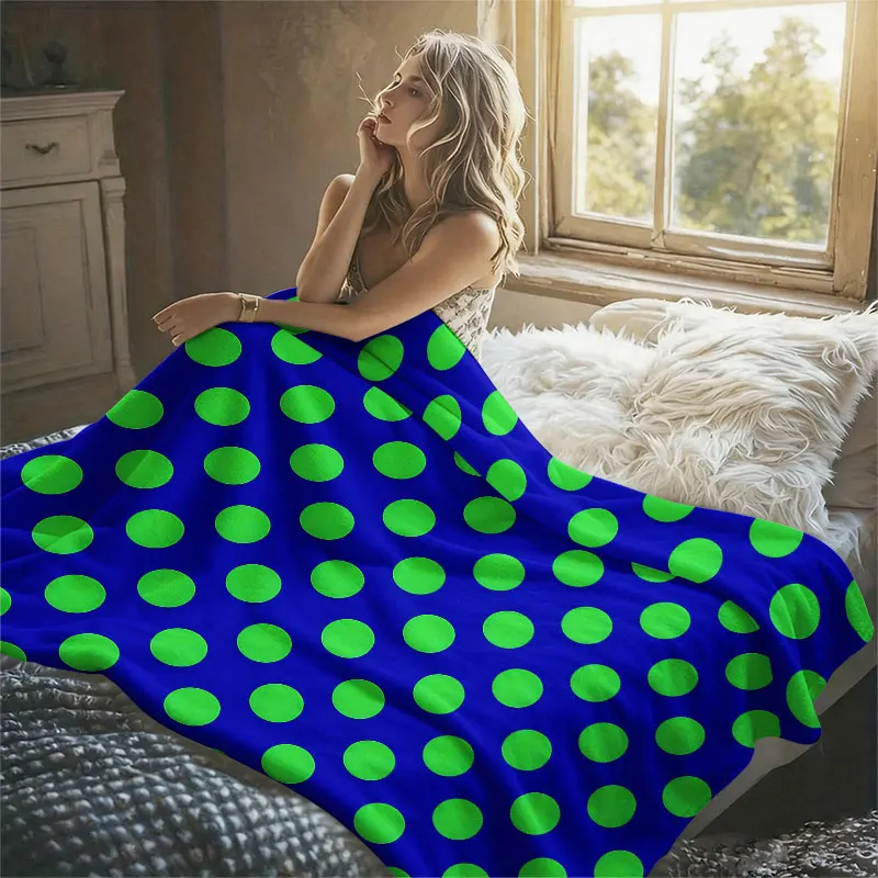 Blue Green Polka Dots Flannel Blanket Warm Soft Halloween Christmas Decorative Couch Warm Cozy All-Season Gift