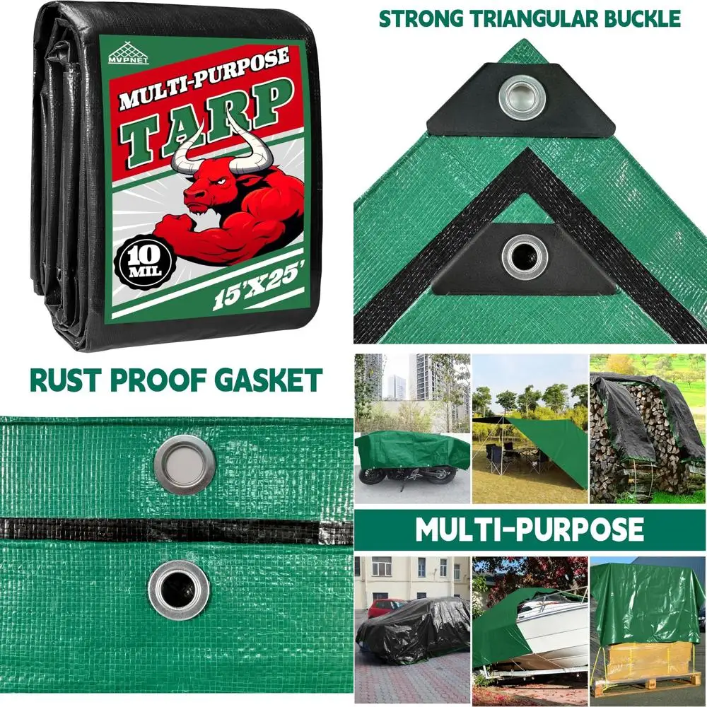 Heavy-Duty Waterproof 10 Mil UV-Resistant Tarps, 15x25ft, with Reinforced Edges and Grommets, Ideal for Camping, Pools, Car Cove