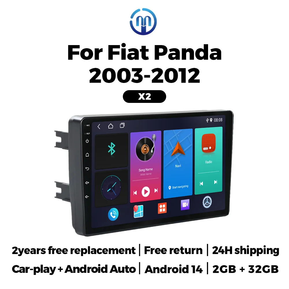 NaviFly Smart Car Radio Android 14 For Fiat Panda 169 2003 2004 2005- 2012 Carplay GPS Navigation Stereo 2 Din Multimedia Player