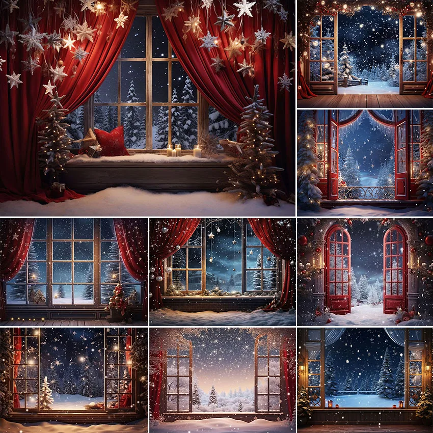 

Avezano Photography Background Christmas Window Night Snowy Xmas Trees Forest Kids Family Portrait Decor Backdrop Photo Studio