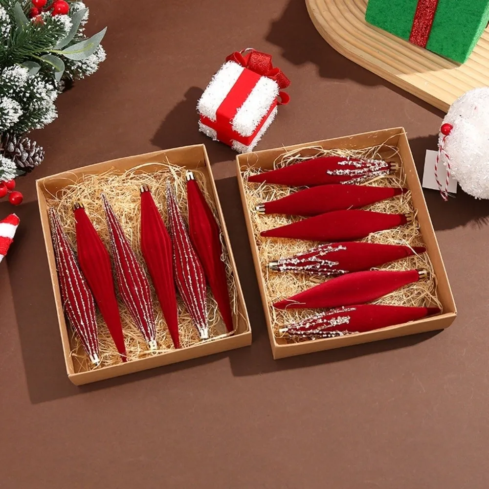 Flocked Christmas Tree Flocking Pendant Kit Glitter Red Christmas Flocked Balls Set Sparkling Plastic Christmas Tree Ornaments 5