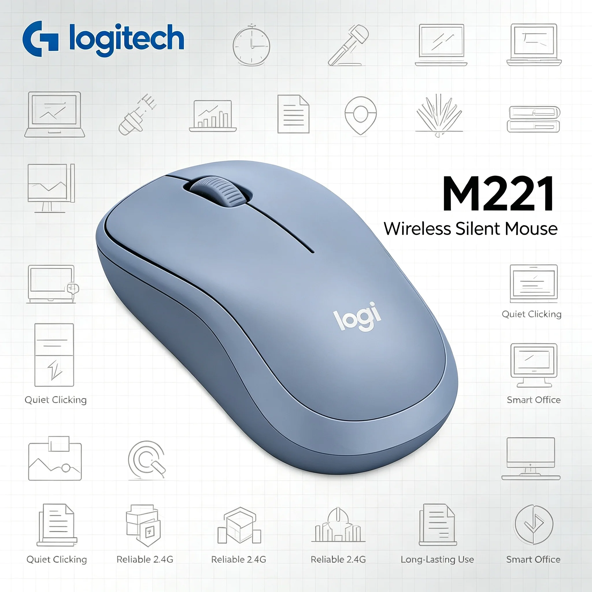 Travel‑Friendly Logitech M221 Wireless Silent Mouse Compact Size USB Nano Receiver Mice For Business Home Office