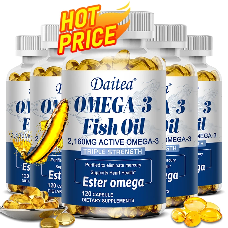 Aceite de pescado Omega 3 - EPA y DHA, mayor potencia para soporte de articulaciones y cerebrales, salud del corazón, ojos