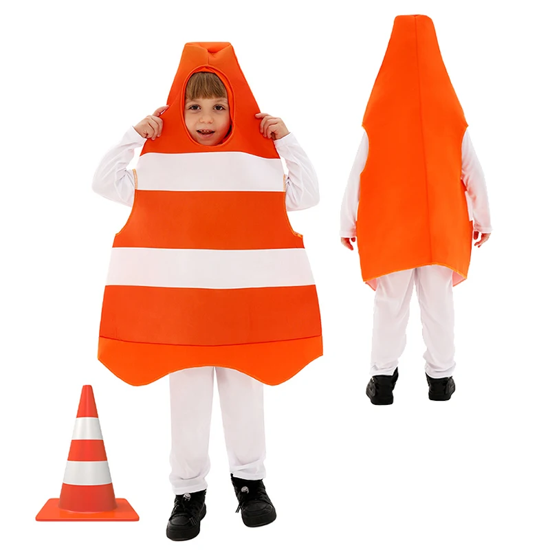 

Оранжевый светоотражающий конус для девочек, нарядное платье на Хэллоуин для мальчиков, костюм дорожного конуса