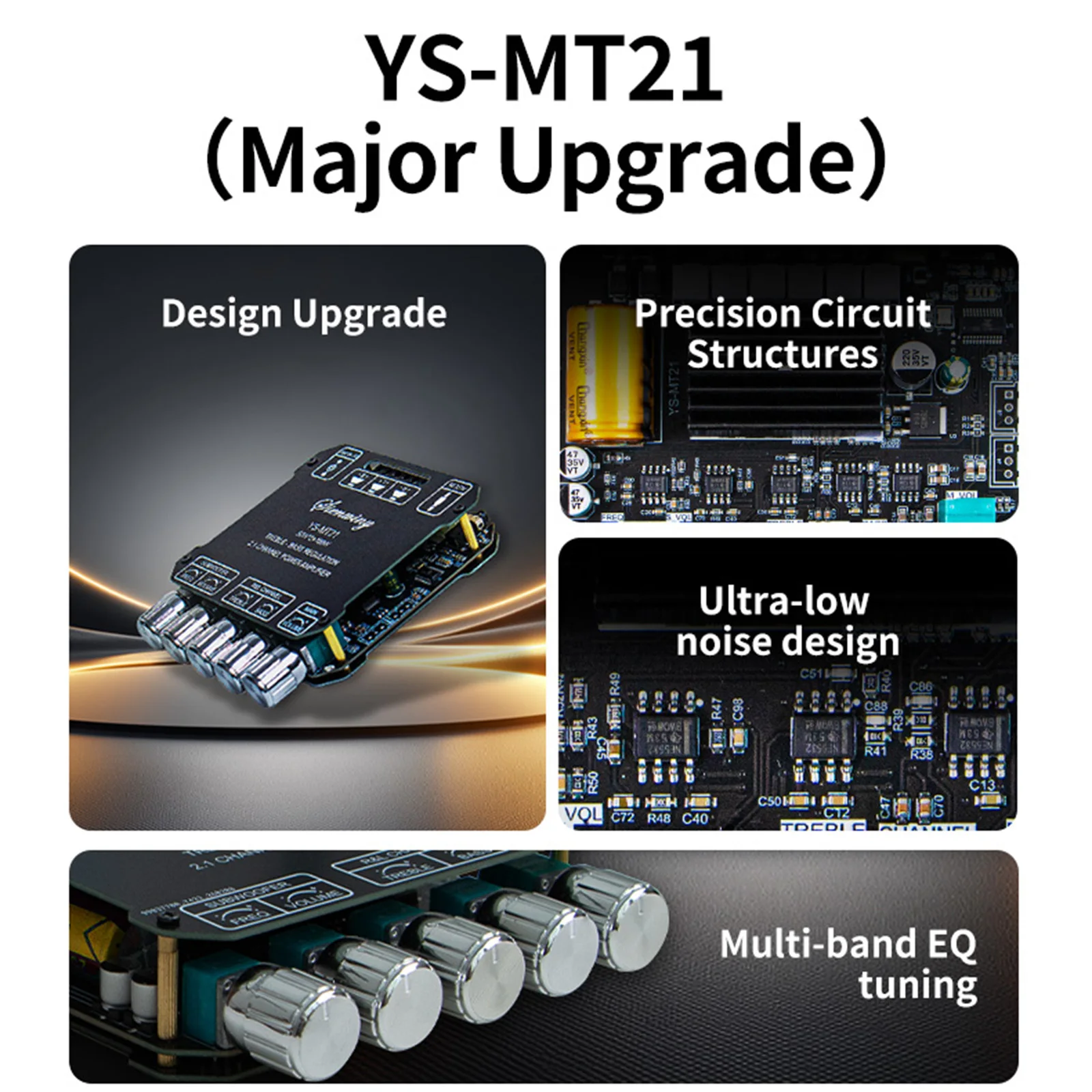 YS-MT21 2.1-Kanal Audio-Leistungsverstärker 50W*2+100W Digitalmodul Subwoofer AUX BT Kabellos 12/24V Stereo HiFi Lautsprecher – Detail 6