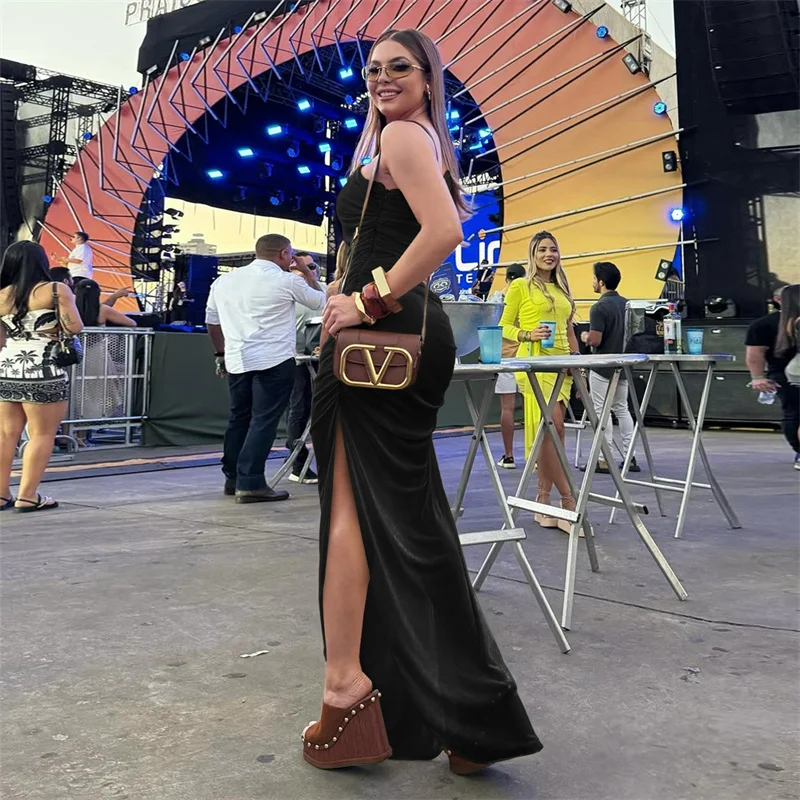 Sexy malla Patchwork ver a través de Maxi vestido mujer elegante un hombro recortado alto partido acanalado Club Vestidos largos de fiesta Vestidos