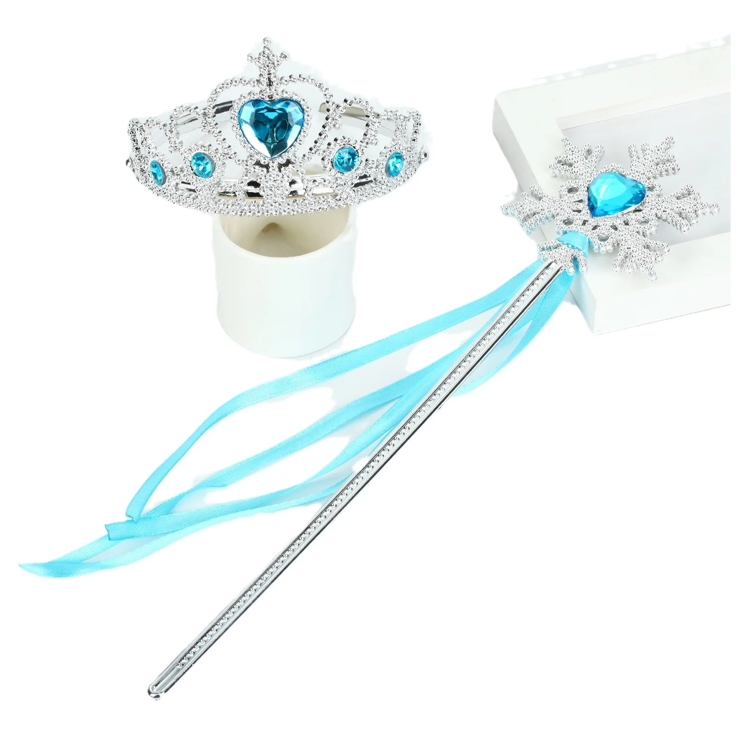 Princess Snowflake Diamond Stick Crown Set Magic Stick Queen Romance Princess Elsa Fairy Stick Children\'s Performance Props