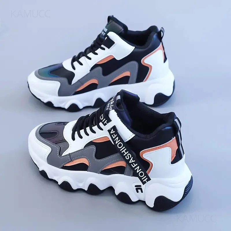 New Women Lace Up Sneakers Woman Thick Sole Non-slip Shoes Lady Waterproof Colorblock Chunky Sneakers Female Casual Shoes