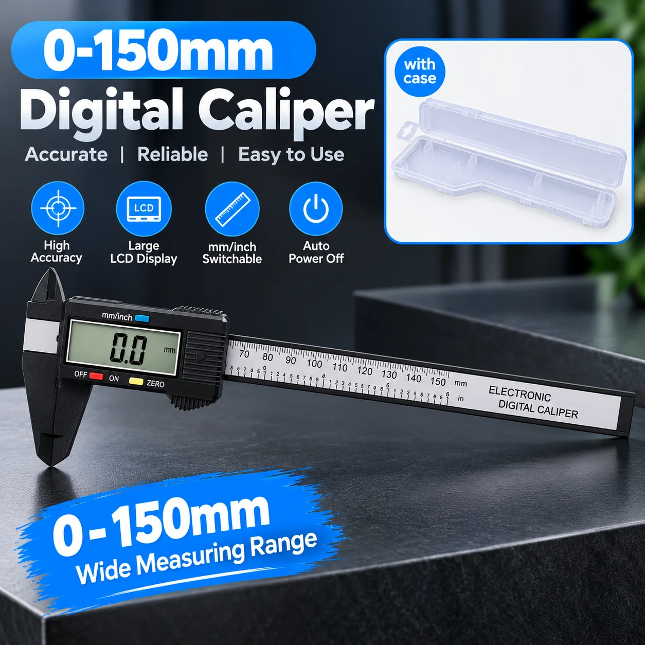 0-150mm Digital Vernier Caliper Caliper High Precision Micrometer Gauge Electronic Ruler MM INCH Measuring Caliper with Box