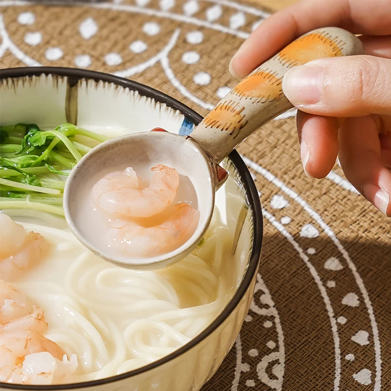 النمط الياباني ملعقة شوربة السيراميك الإبداعية اليدوية الخام الفخار أدوات المائدة لطيف الحيوان كونجي ملاعق الآيس كريم مغرفة حساء صغيرة #3