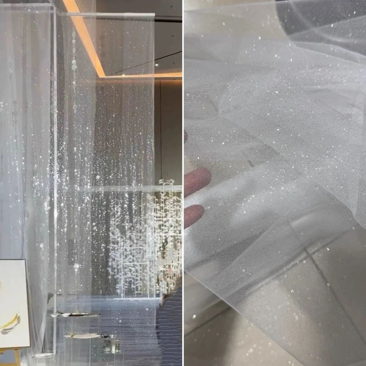 

Sparkling transparent drape mesh fabric DIY wedding decoration party background sewing fluffy skirt evening dress fabrics