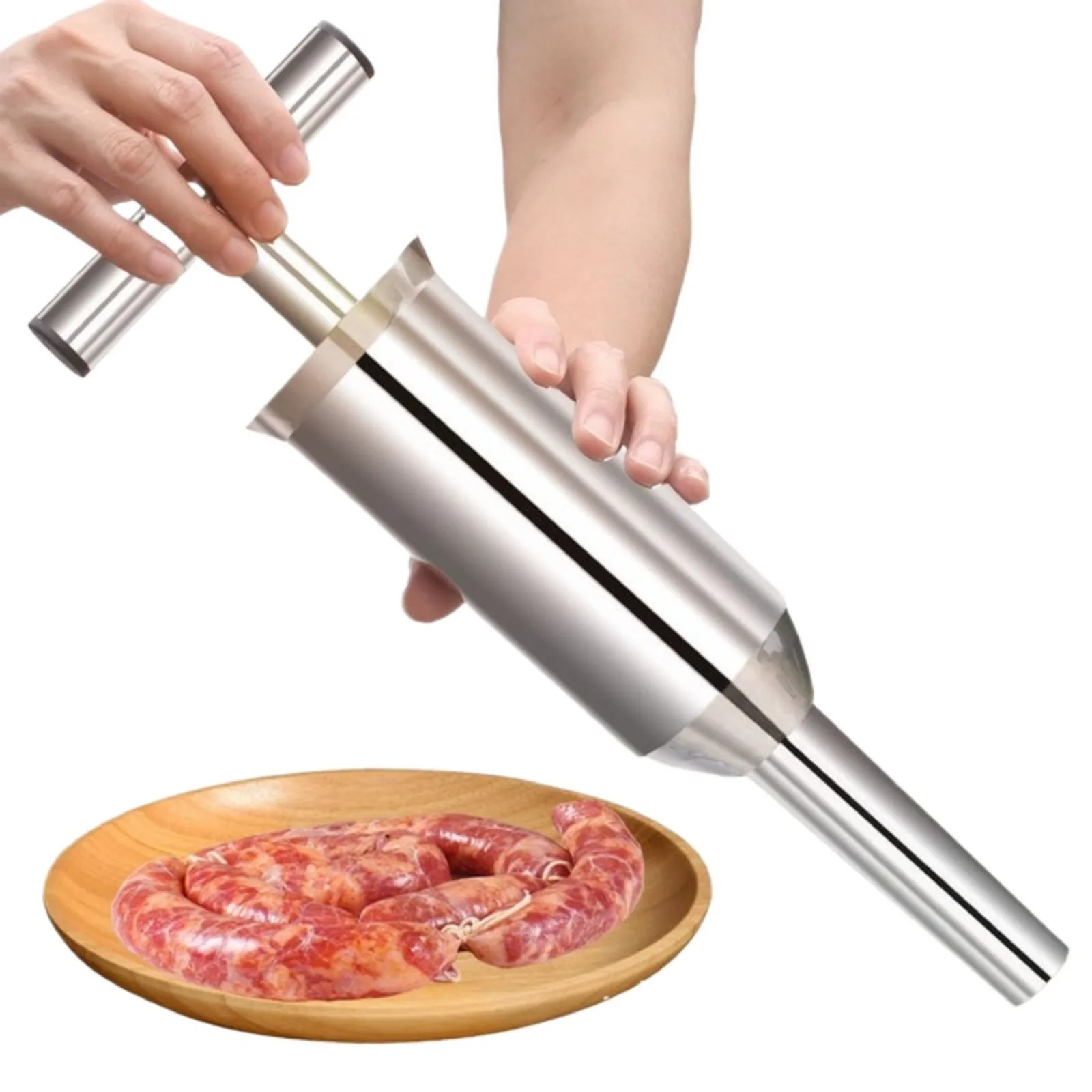 Manual Sausage Maker 304 Stainless Steel Hand Push Meat Filling Tool Easy Clean Durable Kitchen Gadget for Homemade Sausage