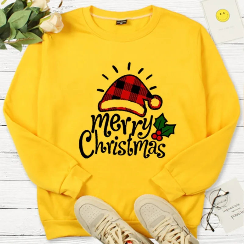 Casual Christmas Print Autumn Winter Long-sleeved Pullover Round Neck Hoodie Woman Sweatshirts  Sweatshirt  Streetwear Women
