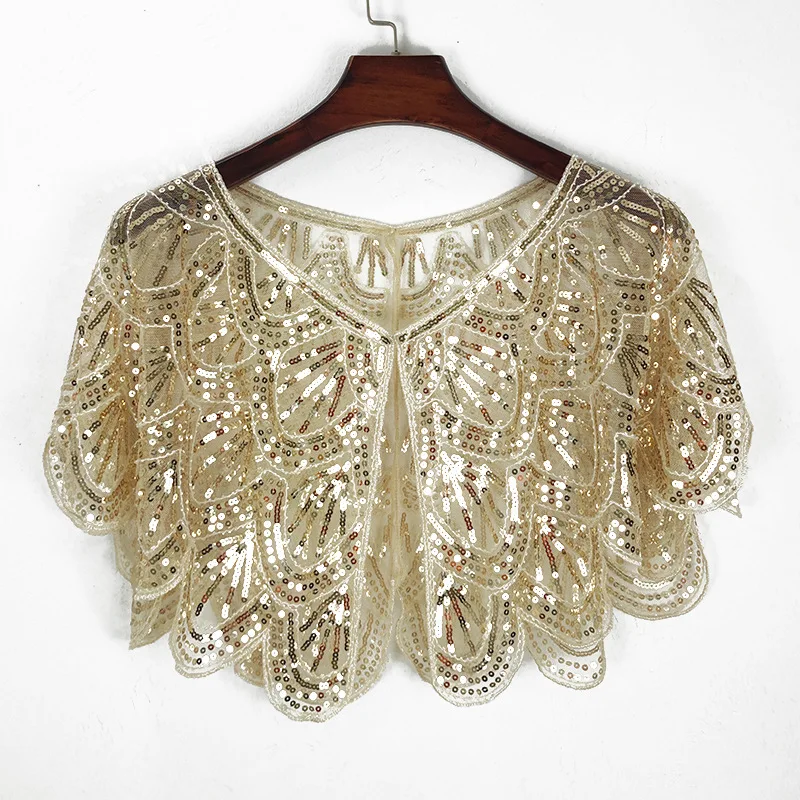 Women Beaded Lace Short Shawl Sequins Summer Evening Party Shoulder Cover Fashion Knitwear​​