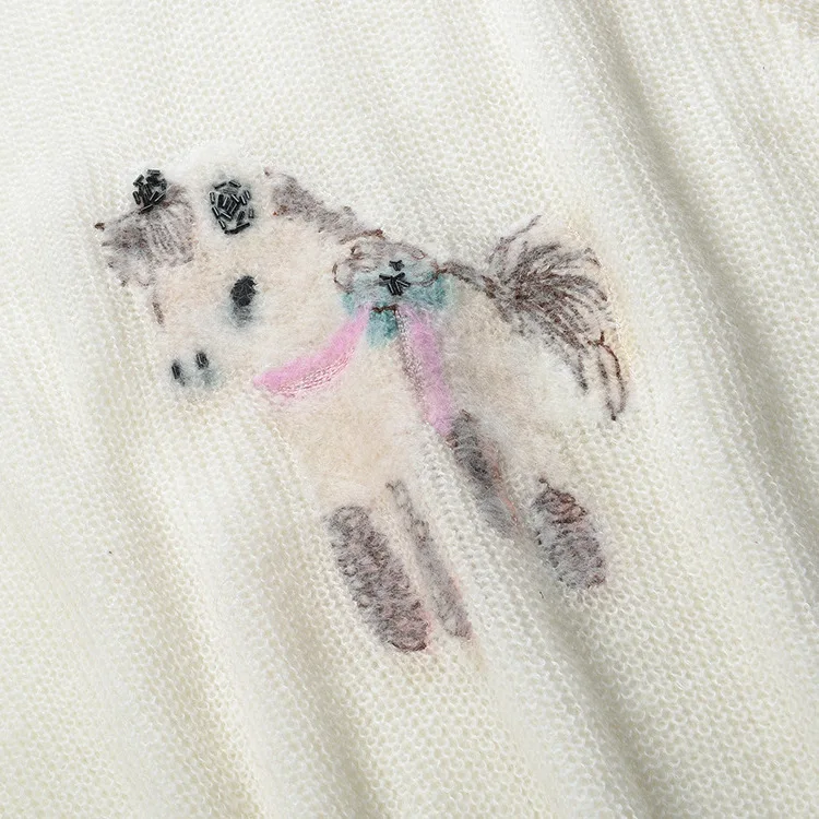 High-end europeu faion design cor blo malhas feminino solto ajuste tripulação ne camisola bordada franja detalhe topo