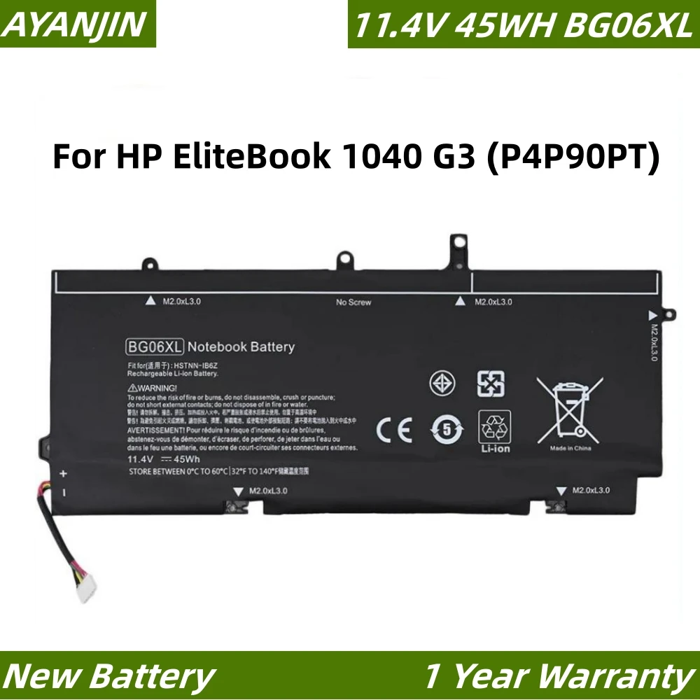 BG06XL 11.4V 45WH Battery for HP EliteBook 1040 G3 (P4P90PT) BG06XL HSTNN-Q99C HSTNN-IB6Z 804175-1B1 804175-1C1 804175-181