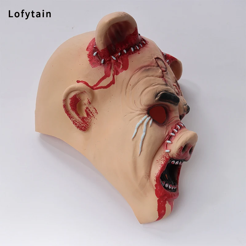 Lofytain Horror Saw Cry Pig Head Mask Cosplay Bloody Demon Killer Animal Helmet Halloween Carnival Night Club Party Props